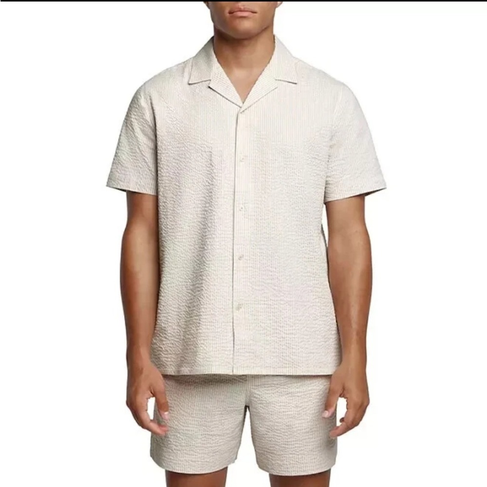 1 Express Men's Seersucker Shirt Size XXL Khaki